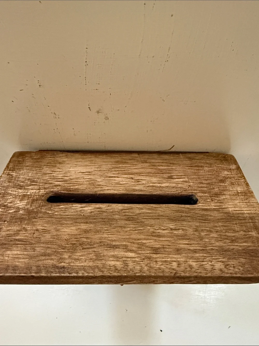Brown Solid Wood and Metal Wall Shelf with Decorative Scroll Bracket Vintage